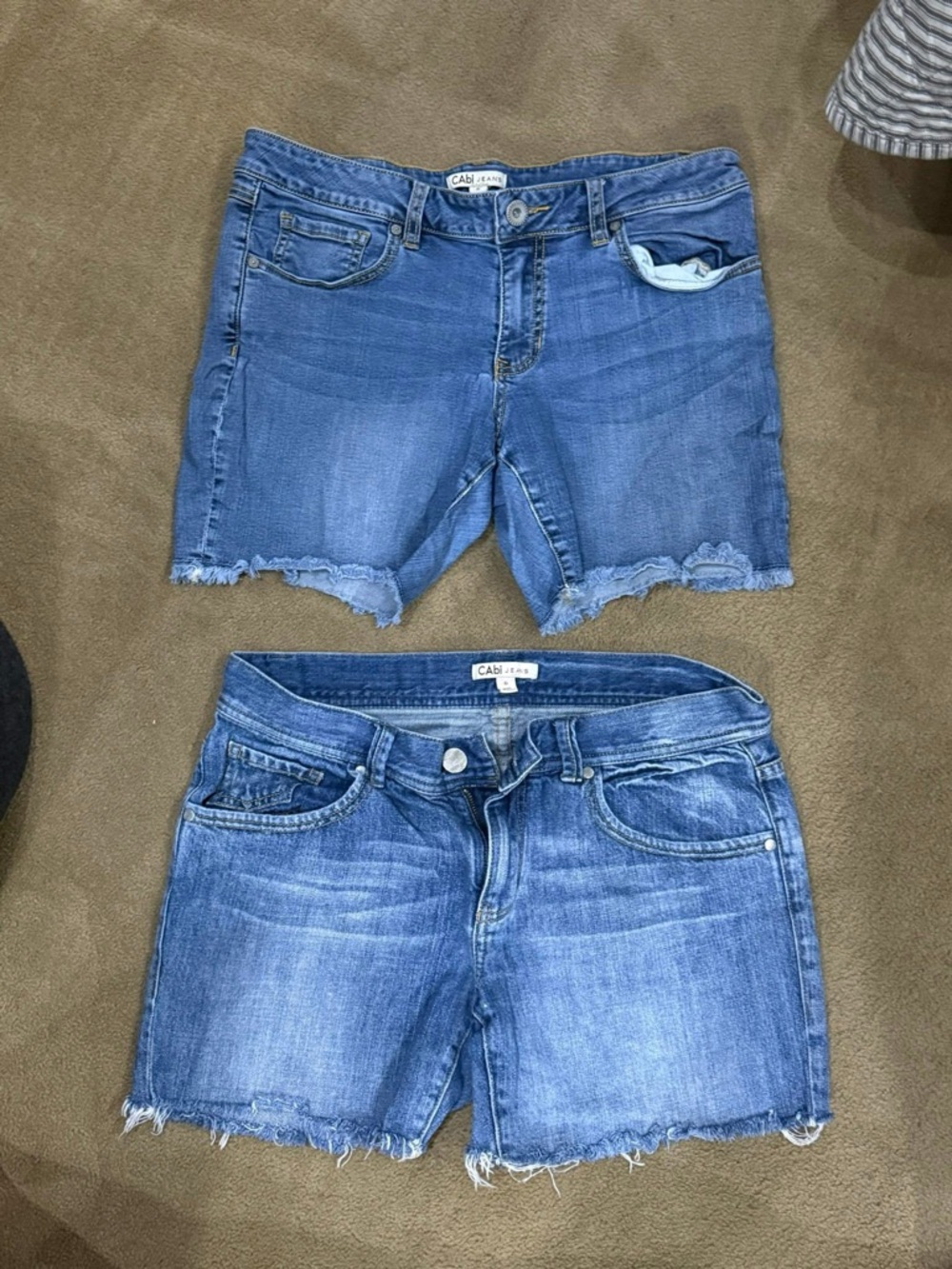 CAbi Blue Denim Frayed Cutoff Shorts Duo